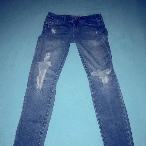 HOLLISTER distressed low rise skinny Y2K blue jeans size 0 Regular or 24 X 29 - Picture 1 of 10